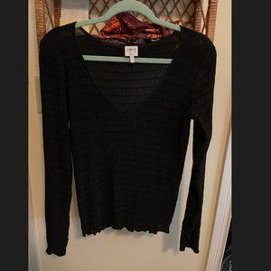 Armani Collezioni Black V-neck Crinkle Ruched Fabric Top